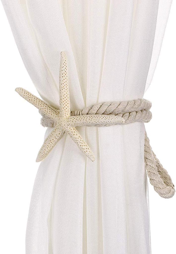Xinally 2 Pcs Natural Starfish Curtain Tiebacks, Handmade Woven Rope Curtain Curtain Ties Blinds Accessories for Outdoor, Home, Office, Hotel, Living Room Curtain Decoration (Five-Fingered Starfish) - Image 5